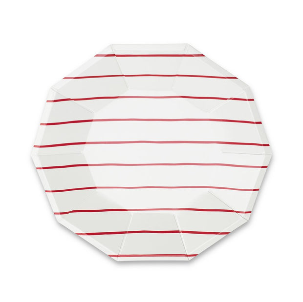 Frenchie Striped Large Plates in Red