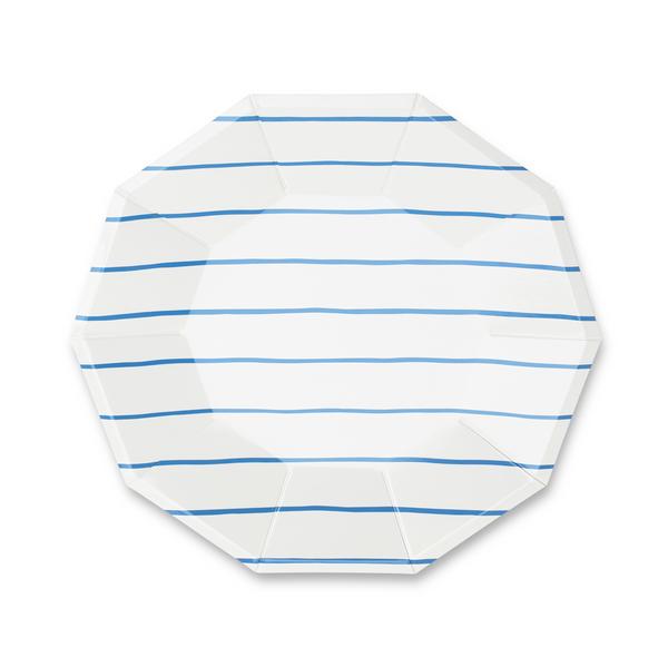 Frenchie Striped Large Plates in Blue