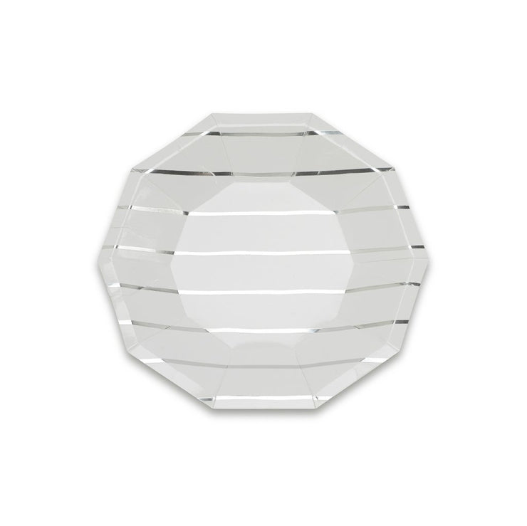 Frenchie Metallic Striped Small Plates in Silver